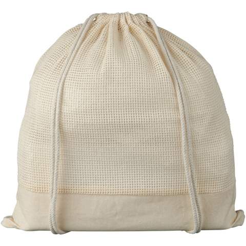 Wiederverwendbarer Rucksack aus Baumwollgewebe für Obst und Gemüse. Ausgestattet mit einem großen Hauptfach mit Kordelzugverschluss. Beständigkeit bis zu 5 kg.