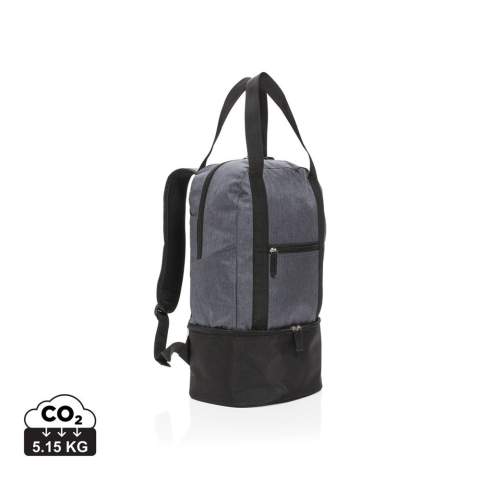 Dieser TwoTone Ruckack aus 500D Polyester hat ein Hauptfach für Ihre Strandsachen und ein Kühlfach im Boden für bis zu 8 Dosen. Kann mit den Tragegurten auch als Tasche verwendet werden.<br /><br />PVC free: true