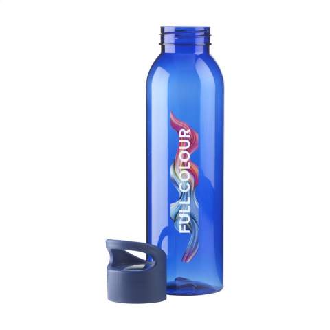 Luxury water bottle made from clear plastic Tritan: eco-friendly, BPA-free, durable and re-usable. With a practical screw cap. Leak-free. Not dishwasher safe. Capacity 650 ml.