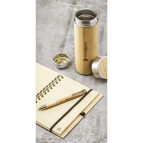 WoW! Blue or black ink ballpoint pen with a nice bamboo barrel, chrome plated rings and metal clip/push button.