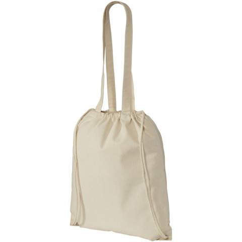Sac en coton multifonction avec de longues bretelles et un cordon de serrage, à porter comme fourre-tout ou sac à dos. Grand compartiment principal avec fermeture à cordon. Comprend deux bretelles d'une longueur de 31 cm. Capacité : 1.5 L, résistance aux charges de 5 kg.