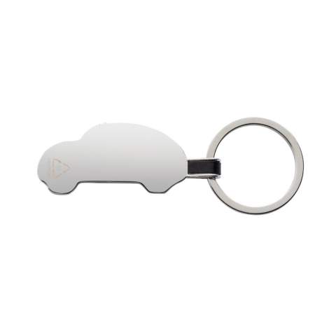 Porte-clés en forme de voiture en alliage de zinc recyclé RCS. Contenu total recyclé : 84% sur la base du poids total de l'article. La certification RCS garantit une chaîne d'approvisionnement entièrement certifiée des matériaux recyclés. Emballé dans un sachet en papier.
