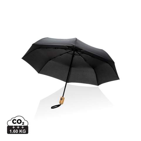 No greenwashing, but telling a true story about sustainability! This Impact umbrella is made with 190T RPET pongee with AWARE™ tracer. With AWARE™, the use of genuine recycled fabric materials and water reduction impact claims are guaranteed, by using the AWARE disruptive physical tracer and blockchain technology. Save water and use genuine recycled fabrics. With the focus on water 2% of proceeds of each Impact product sold will be donated to Water.org. This automatic umbrella opens and closes with the touch of a button to keep you dry in any weather. Metal frame, fibreglass ribs with beautiful bamboo handle. Stormproof. This umbrella canopy is made of 7,3 PET bottles (500ml).  Water savings are based on figures when compared to conventional fibre. This calculated indication is based on reliable LCA data as published by Textile Exchange in their Material Snapshots 2016.<br /><br />UmbrellaMechanism: Automatic Open/Close<br />IsStormproof: true