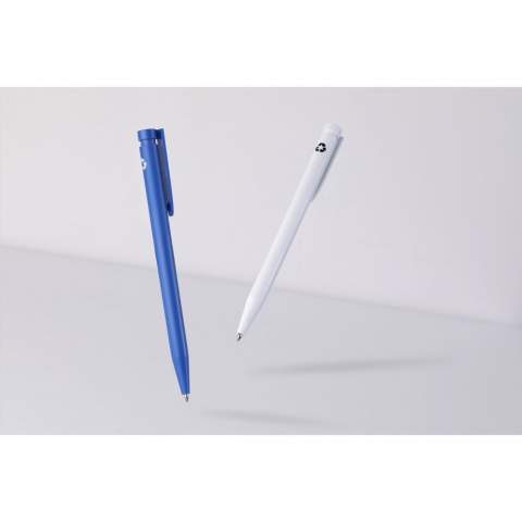 WoW! Eco-friendly, ballpoint pen made from 85% post-consumer recycled ABS from household appliances. The recycled plastic is sorted and processed into a new manufacturable raw material. This saves approximately 70% of energy consumption compared to the regular production of new plastic. In addition, this contributes to the reduction of single use plastic. This pen is printed with the recycling symbol as standard and is supplied with a blue ink refill.