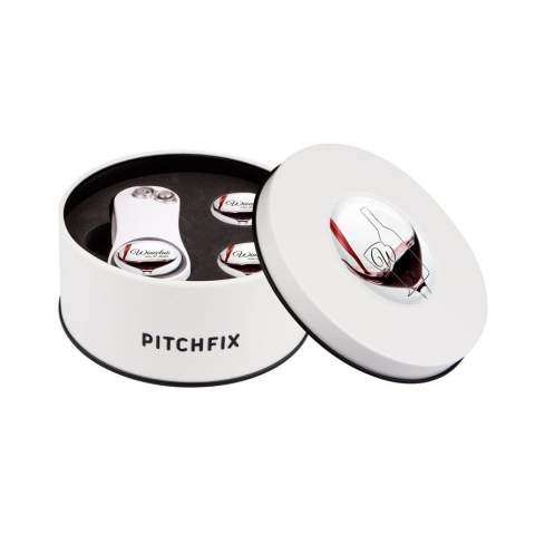 Additional price of metal gift packaging for Pitchfix Original 2.0, Hybrid 2.0, Fusion 2.5 or XL 3.0. Includes 2 extra ball markers with doming and large doming on the lid. excl. Pitchfix