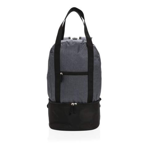 Dieser TwoTone Ruckack aus 500D Polyester hat ein Hauptfach für Ihre Strandsachen und ein Kühlfach im Boden für bis zu 8 Dosen. Kann mit den Tragegurten auch als Tasche verwendet werden.<br /><br />PVC free: true