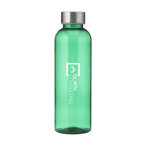 WoW! This water bottle is made from 100% RPET and has a stainless steel leak-proof screw cap. With an attractive and slim design, it is particularly comfortable to hold. BPA free. Capacity 500 ml. GRS-certified. Total recycled material: 80%.