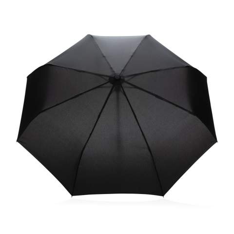 No greenwashing, but telling a true story about sustainability! This Impact umbrella is made with 190T RPET pongee with AWARE™ tracer. With AWARE™, the use of genuine recycled fabric materials and water reduction impact claims are guaranteed, by using the AWARE disruptive physical tracer and blockchain technology. Save water and use genuine recycled fabrics. With the focus on water 2% of proceeds of each Impact product sold will be donated to Water.org. This automatic umbrella opens and closes with the touch of a button to keep you dry in any weather. Metal frame, fibreglass ribs with beautiful bamboo handle. Stormproof. This umbrella canopy is made of 7,3 PET bottles (500ml).  Water savings are based on figures when compared to conventional fibre. This calculated indication is based on reliable LCA data as published by Textile Exchange in their Material Snapshots 2016.<br /><br />UmbrellaMechanism: Automatic Open/Close<br />IsStormproof: true