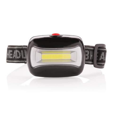 ABS Kopflampe mit ultra-hellen COB-Leuchten. Verstellbares Kopfband. Inklusive Batterien.<br /><br />Lightsource: COB LED<br />LightsourceQty: 1