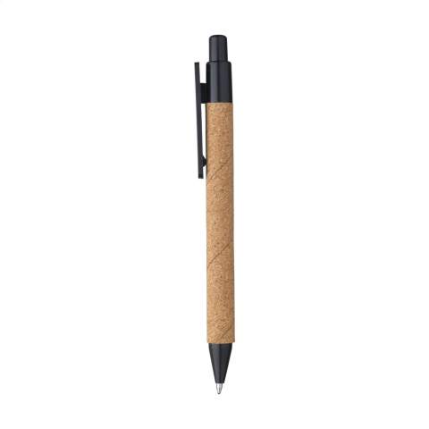 WoW! Eco-friendly, blue ink ballpoint pen with a barrel made of cork. The point, top, push button and clip are made of 50% PP and 50% wheat straw. Partly biodegradable.