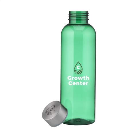 WoW! This water bottle is made from 100% RPET and has a stainless steel leak-proof screw cap. With an attractive and slim design, it is particularly comfortable to hold. BPA free. Capacity 500 ml. GRS-certified. Total recycled material: 80%.