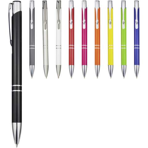 Ballpoint pen with click action mechanism, lacquered finish, polished shine, and striking chrome details. The extensive and popular Moneta range is available in many different styles and finishes.