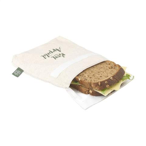WoW! Durable, reusable sandwich pouch with Velcro closure. This sandwich pouch is made from organically grown hemp fibres (140 g/m²) and has a water-resistant PEVA lining. If you are environmentally conscious, this is a great alternative to plastic sandwich bags.  This special bag is a real eye-catcher. In addition to taking your lunch with you, it can also be used for keeping vegetables fresh in the fridge or for storing herbs, for example.  Easy to wash and use again and again.  The hemp plant has the strongest available natural fibres and almost all parts of the plant can be used. For example, the hemp plant has been consciously cultivated for centuries to make textiles. Hemp is a very fast and easy growing plant and is naturally resistant to insects. It can therefore be grown completely organically. Hemp uses less 25-35% less water than the cotton plant and also has a smart root system. The deep, fine roots of the hemp plant keeps the soil healthy and purifies toxic substances from the soil.