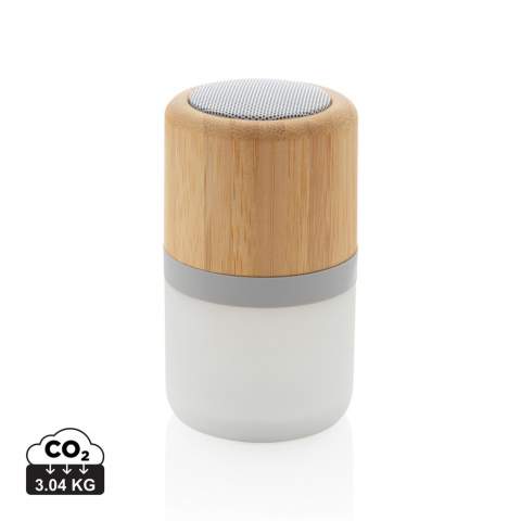 Wireless 3W speaker made from natural bamboo. The speaker has an integrated mood light that can light up in 4 different modes.  With BT 5.0 for optimal connection up to 10 metres. The 400 mAh battery allows a playing time up to 3 hours depending on usage and can be re-charged within 2 hours. Including PVC free TPE micro usb cable for re-charging.<br /><br />HasBluetooth: True<br />NumberOfSpeakers: 1<br />SpeakerOutputW: 3.00