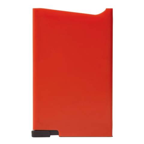 Uniek design kunststof kaarthouder om (bank)passen te beschermen tegen RFID skimming. Druk op de knop en tot vijf kaarten komen getrapt uit de houder.