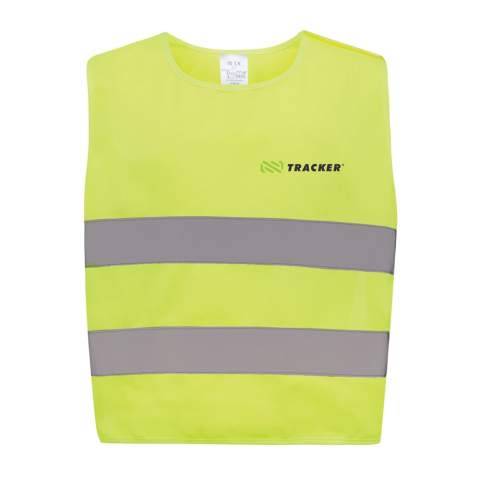 XS-sized high-visibility vest designed for children aged 3 to 6, with a height range of 90 to 140 cm. This vest features space for decoration on both the front and rear sides. It is equipped with hook and loop closures on the shoulders and at the bottom for added safety and easy donning. The elastic bands on the opposite side provide flexibility, allowing it to be comfortably worn over thick coats. This vest has rigorous testing and complies with EN 17353:2020 Type AB3. Furthermore, it adheres to the PPE guidelines specified in Regulation (EU) 2016/425 for Personal Protective Equipment Category II. Made with GRS certified recycled PET. Total recycled content: 55% based on total item weight. GRS certification ensures a completely certified supply chain of the recycled materials.