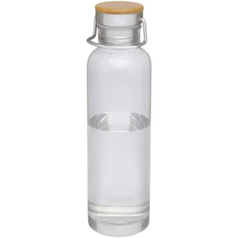 Enkelwandige drinkfles van duurzaam Tritan™-materiaal. Bestand tegen stukvallen, vlekken en geurtjes. Voorzien van een schroefdop met bamboetop, evenals een handvat voor gemakkelijk dragen. BPA-vrij. Volumecapaciteit is 800 ml. Geleverd in een geschenkverpakking. 
