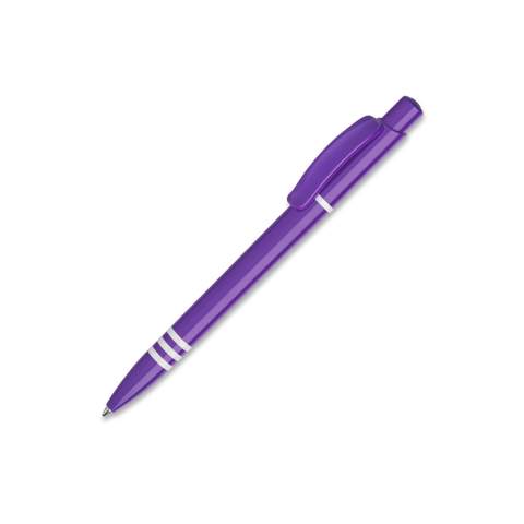 De Tropic Colour balpen in hardcolour heeft een groot drukoppervlak op zowel de clip als de barrel. Met een gekleurde barrel, drukker en een gekleurde clip. De barrel bevat drie wit gekleurde ringen. Inclusief een drukmechaniek en een blauw schrijvende Jumbo vulling. De pen is gemaakt van ABS kunststof, geproduceerd in Europa. Kleur combinaties voor deze pen zijn mogelijk vanaf 5.000 stuks.