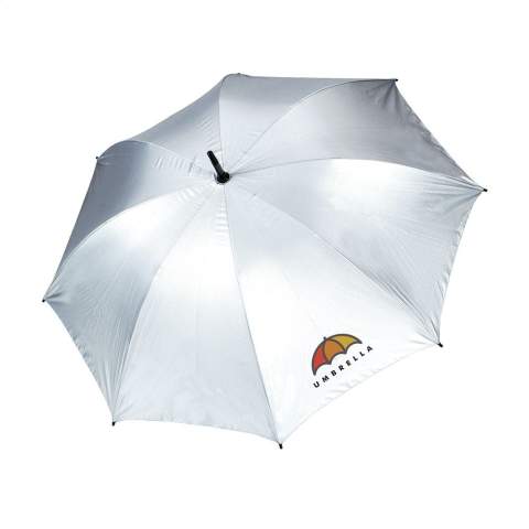 Parapluie anti-vent avec une toile en nylon 190T, ouverture automatique, cadre en fibre de verre, poignée douce, fermeture par bande auto-agrippante et constellations à l'intérieur. Protège également du soleil et de la chaleur.