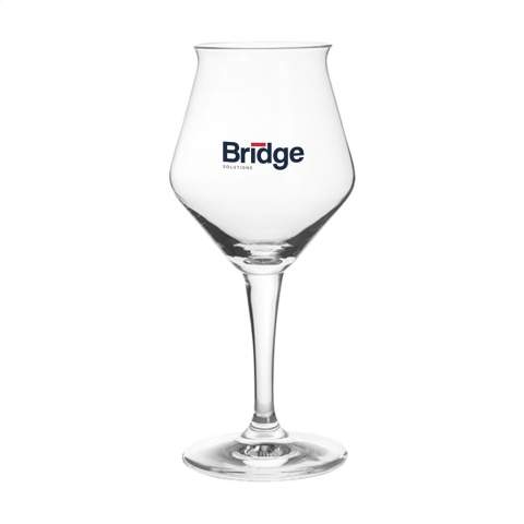 Beer glass with stem. Specially designed for serving chilled speciality beers. The tulip-shape of the glass enhances the taste and smell of the beer. A high quality, clear glass with an attractive appearance. Ideal for use in the hospitality industry. Dispensing size 300ml. Capacity 420ml.