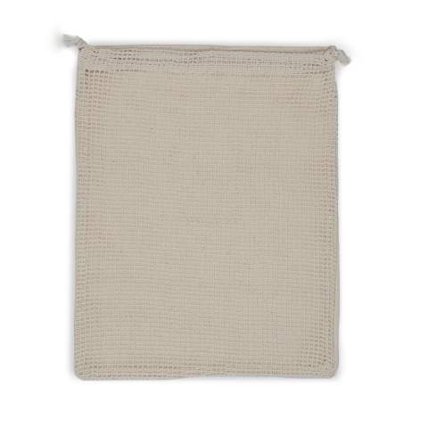 Reduce the number of plastic bags in the supermarket by using your own food bag. This unbleached cotton bag with mesh is highly suitable for fruits and vegetables. Re-use it over and over again and when dirty, simply wash it at low temperatures (could shrink).