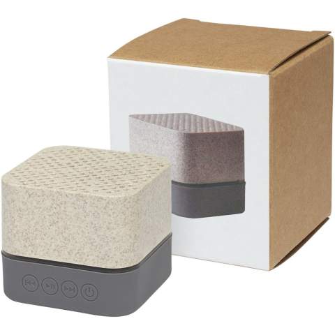 Haut-parleur Bluetooth® 5.0 composé à 51 % de paille de blé et à 49 % de polypropylène. Intègre une batterie lithium-ion rechargeable de 350 mAh qui offre jusqu’à 1,5 heure d'écoute au volume maximum. Avec une sortie haut-parleur de 3 watts, un microphone et des commandes musicales intégrées, le haut-parleur Bluetooth® Aira est le haut-parleur parfait à poser sur un bureau. Fourni dans une boîte cadeau et livré avec un manuel (fait à partir de matière durable). Livré avec un câble de charge Micro USB. 