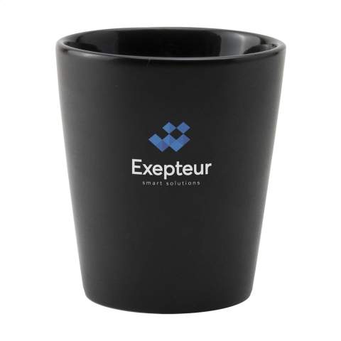 Trendy mug without handle. Made of high-quality ceramics. With matt outside and high-gloss inside. Suitable for all coffee machines. Capacity 190 ml. Dishwasher-safe. The imprint is tested and certified dishwasher-safe: EN 12875-2.