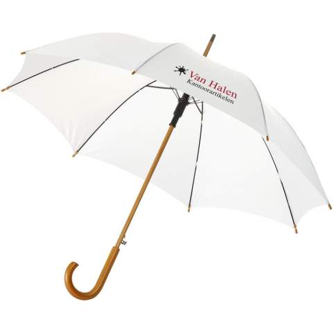 Wenn Sie auf der Suche nach einem stilvollen Regenschirm sind, ist Kyle die richtige Wahl. Das automatische System ermöglicht es, den Schirm mit einem Klick zu öffnen. Außerdem besteht der Schirm aus Metallrippen und einem eleganten Holzschaft und -griff. Kyle ist in verschiedenen Farben erhältlich und bietet zahlreiche Druckmöglichkeiten. 