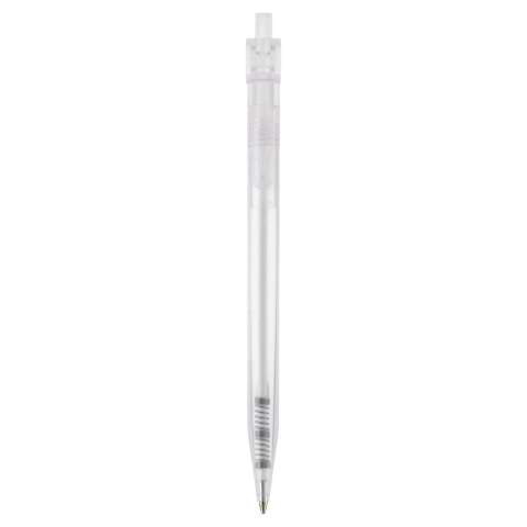 Transparante Toppoint design balpen, geproduceerd in Duitsland. Deze pen bevat een blauwschrijvende X20 vulling voor 2,5km schrijfplezier. 