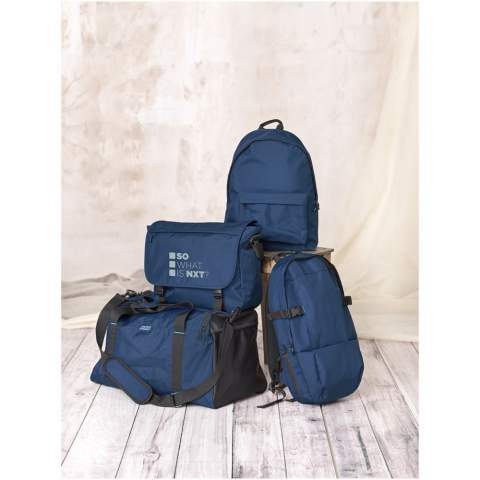 Sustainable GRS certified RPET backpack made with 80% recycled materials. Features a large zippered main compartment with a small zippered pocket inside and a front zippered compartment. Comes with comfortable shoulder straps and a grab handle.