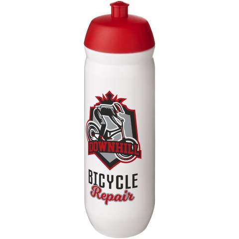 Single-walled sport bottle with a screw-fix pull-up lid. Made from flexible MDPE plastic, this squeezy bottle is perfect for sporting environments. Volume capacity is 750 ml. Contact us for additional colour combinations. Made in the UK. BPA-free. EN12875-1 compliant and dishwasher safe.