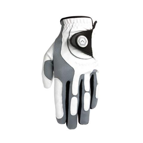 One-size synthetic golf glove with a magnetic ball marker with doming. Available as a left- or right handed model