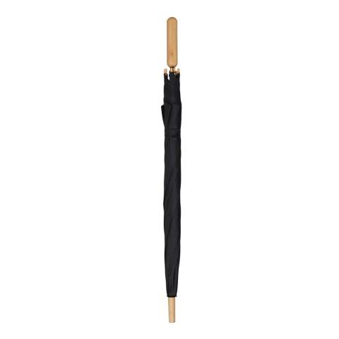 Parapluie bâton en R-PET avec un manche en bois au design emblématique. Grâce à sa monture en fibre de verre, ce parapluie à une excellente résistante aux vents. Ces embouts sont en bambou et son manche est en métal pour un meilleur recyclage. L'aspect de sa toile chinée lui donne un look luxueux (le noir est de couleur unie).