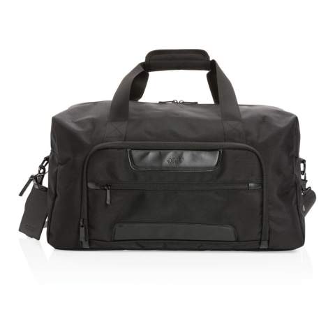 The Swiss Peak AWARE™ RPET Voyager weekend bag is a modern travel bag. Made from durable 1680D recycled polyester with rich PU details, the bag is a perfect companion for a weekend away. The travel bag has a roomy compartment and an internal zipper pocket. The front zipper pocket houses multiple pockets for handy internal organisation. Additional features are a luggage tag and RFID pockets. In short: an absolute must-have for a weekend away. The exterior is made from 1680D recycled polyester and the lining is 150D recycled polyester. With AWARE™ tracer that validates the genuine use of recycled materials. Each bag has reused 50.7 0.5L PET bottles. 2% of proceeds of each product sold containing AWARE™ will be donated to Water.org.<br /><br />PVC free: true