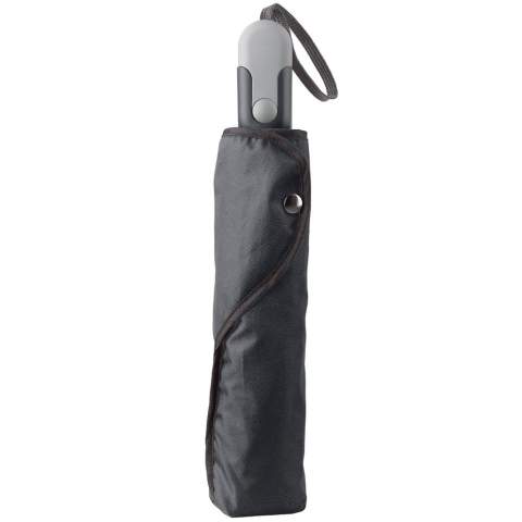Beau parapluie pliable avec manche et poignée au design ergonomique. Les nervures du cadre sont en fibre de verre pour une durabilité accrue. Le cadre noir contraste agréablement avec le baldaquin coloré.