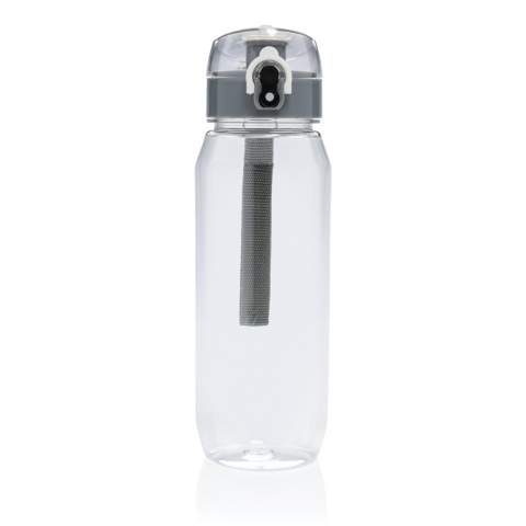 Bouteille d'eau 800ml en PET recyclé RCS est étanche et dispose d'un couvercle verrouillable et actionnable d'une seule main. Elle est également munie d'une poignée pour faciliter le transport. Le corps de la bouteille est composé à 100 % de rPET certifié RCS. La certification RCS garantit une chaîne d'approvisionnement entièrement certifiée pour les matériaux recyclés. Laver à la main uniquement. Ce produit est réservé aux boissons froides. Contenu recyclé total : 73 % sur la base du poids total de l'article. Sans BPA. Emballage cadeau en kraft certifié FSC® inclus.