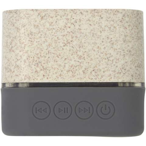 Haut-parleur Bluetooth® 5.0 composé à 51 % de paille de blé et à 49 % de polypropylène. Intègre une batterie lithium-ion rechargeable de 350 mAh qui offre jusqu’à 1,5 heure d'écoute au volume maximum. Avec une sortie haut-parleur de 3 watts, un microphone et des commandes musicales intégrées, le haut-parleur Bluetooth® Aira est le haut-parleur parfait à poser sur un bureau. Fourni dans une boîte cadeau et livré avec un manuel (fait à partir de matière durable). Livré avec un câble de charge Micro USB. 