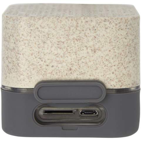 Haut-parleur Bluetooth® 5.0 composé à 51 % de paille de blé et à 49 % de polypropylène. Intègre une batterie lithium-ion rechargeable de 350 mAh qui offre jusqu’à 1,5 heure d'écoute au volume maximum. Avec une sortie haut-parleur de 3 watts, un microphone et des commandes musicales intégrées, le haut-parleur Bluetooth® Aira est le haut-parleur parfait à poser sur un bureau. Fourni dans une boîte cadeau et livré avec un manuel (fait à partir de matière durable). Livré avec un câble de charge Micro USB. 