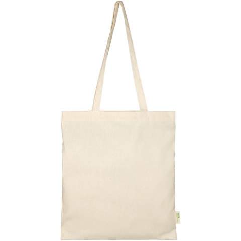 Sustainable tote bag with a large open main compartment providing plenty of space to carry around all of the essentials. The 32 cm long handles makes it comfortable and easy to carry around wherever you go. This tote bag is made in India with GOTS certified 100 g/m² organic cotton and is OEKO-Tex certified. Resistance up to 5 kg weight.