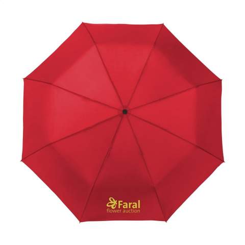 Compacte, opvouwbare paraplu met 190T polyester bespanning. Metalen frame en steel, kunststof hangreep met lus, klittenbandsluiting en opberghoes. Manuele bediening. Afm. dichtgevouwen: Ø 5,5 x 24 cm.