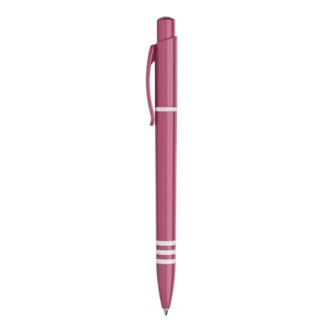 De Tropic Colour balpen in hardcolour heeft een groot drukoppervlak op zowel de clip als de barrel. Met een gekleurde barrel, drukker en een gekleurde clip. De barrel bevat drie wit gekleurde ringen. Inclusief een drukmechaniek en een blauw schrijvende Jumbo vulling. De pen is gemaakt van ABS kunststof, geproduceerd in Europa. Kleur combinaties voor deze pen zijn mogelijk vanaf 5.000 stuks.
