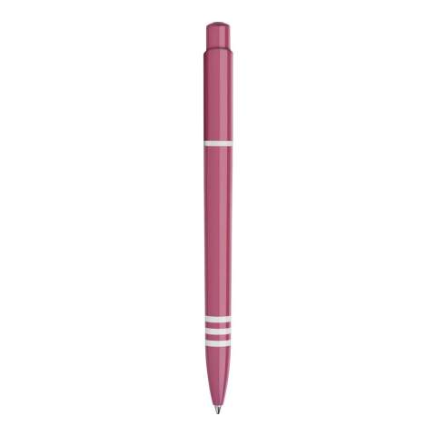 De Tropic Colour balpen in hardcolour heeft een groot drukoppervlak op zowel de clip als de barrel. Met een gekleurde barrel, drukker en een gekleurde clip. De barrel bevat drie wit gekleurde ringen. Inclusief een drukmechaniek en een blauw schrijvende Jumbo vulling. De pen is gemaakt van ABS kunststof, geproduceerd in Europa. Kleur combinaties voor deze pen zijn mogelijk vanaf 5.000 stuks.