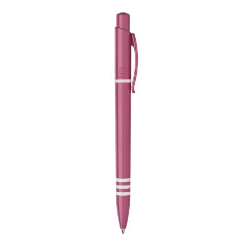De Tropic Colour balpen in hardcolour heeft een groot drukoppervlak op zowel de clip als de barrel. Met een gekleurde barrel, drukker en een gekleurde clip. De barrel bevat drie wit gekleurde ringen. Inclusief een drukmechaniek en een blauw schrijvende Jumbo vulling. De pen is gemaakt van ABS kunststof, geproduceerd in Europa. Kleur combinaties voor deze pen zijn mogelijk vanaf 5.000 stuks.