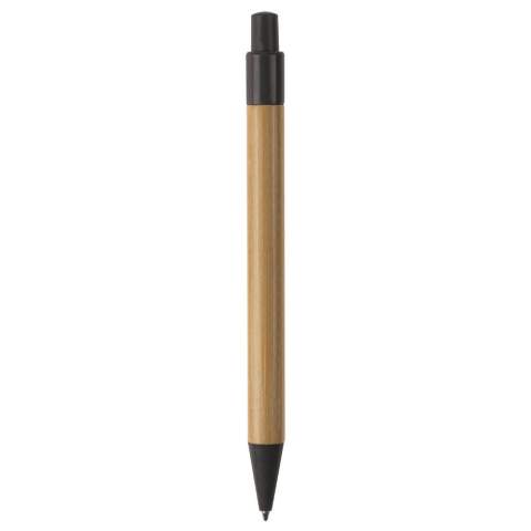 Bamboo material ball pen with clip, pusher and tip make of wheatstraw. With plastic blue writing X20 refill.