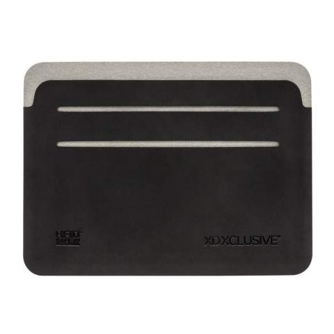 Deze ultradunne en veilige RFID-safe kaarthouder is een uniek hedendaags design. Het RFID-blokkerende materiaal beschermt tegen identiteitsdiefstal en elektronisch zakkenrollen. Er passen tot wel 8 kaarten in de 4 kaartvakken. Geregistreerd ontwerp®