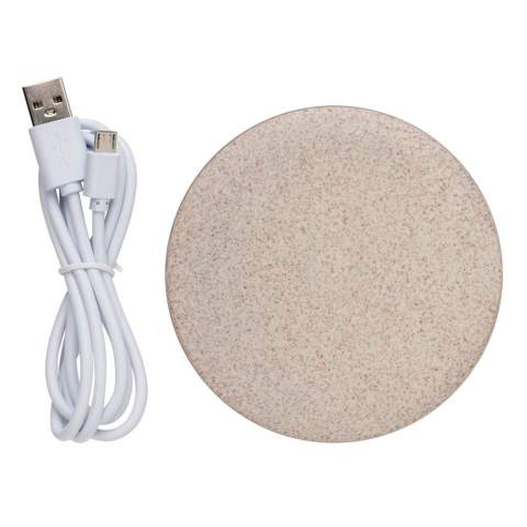 Ultraplatte 5W draadloze oplader om alle draadloze apparaten op te laden. Gemaakt van een natuurlijke tarwevezel (35%) gemengd met ABS. De LED-indicator licht op wanneer het apparaat wordt opgeladen. Compatibel met alle QI-apparaten zoals de nieuwste generatie Android, iPhone 8 en hoger. Ingang: 5V / 1,2A. Draadloze uitgang: 5V / 1A, 5W. Inclusief 150 cm PVC-vrije TPE micro USB-kabel.<br /><br />WirelessCharging: true