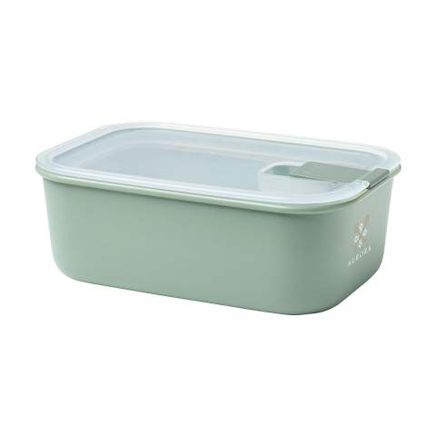 Durable and space-saving plastic food container with a click lid, from the Mepal brand. 100% recyclable. With just one click the box becomes leakproof and airtight. Perfect for storing leftovers, pre-cut vegetables and salads, but also for heating meals. The transparent lid allows you to see at a glance what is in this stackable box. Compact and easy to store. The lid has a unique steam valve that you must open when you place the box into the microwave. This box is also suitable for the steam oven and freezer. BPA-free and food-approved, this box is supplied with a 2-year Mepal factory warranty. Capacity 1,000 ml. Made in Holland.     STOCK AVAILABILITY: Up to 1000 pcs accessible within 10 working days plus standard lead-time. Subject to availability.