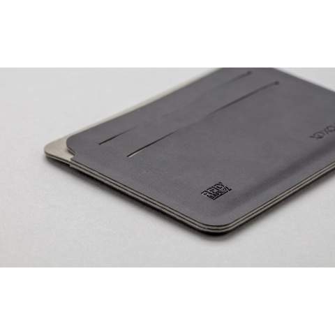 This ultra-thin, lightweight and secure RFID safe cardholder is a unique contemporary design. The RFID-blocking material protects against identity theft and electronic pickpocketing. 4 easy access card slots can hold up to 8 cards. Registered design®
