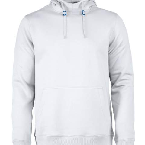 Hoodie met 2x2 rib met elastaan aan de boord onderaan en aan de manchetten. De trekkoorden en trekkoordstoppers kunnen indien gewenst vervangen worden door één van de andere beschikbare kleuren, passend bij de huisstijl en/of logo van uw onderneming. Oeko-Tex 100 gecertificeerd.