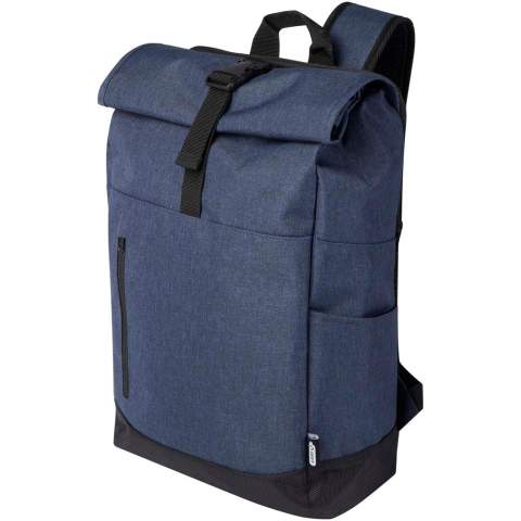 15,6 inch laptoprugzak met gewatteerd laptopvak, gewatteerde verstelbare schouderbanden, hoofdvak met ritssluiting en rolsluiting, 2 handgrepen en voorvak met ritssluiting. GRS-gecertificeerd.